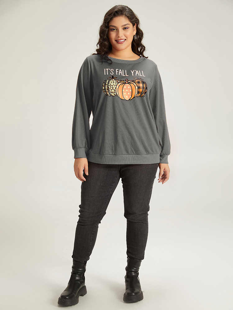 Plus Size Women Festival-Halloween Halloween Elastic cuffs Regular Regular Sleeve Long Sleeve Round Neck Casual Sweatshirts BloomChic 