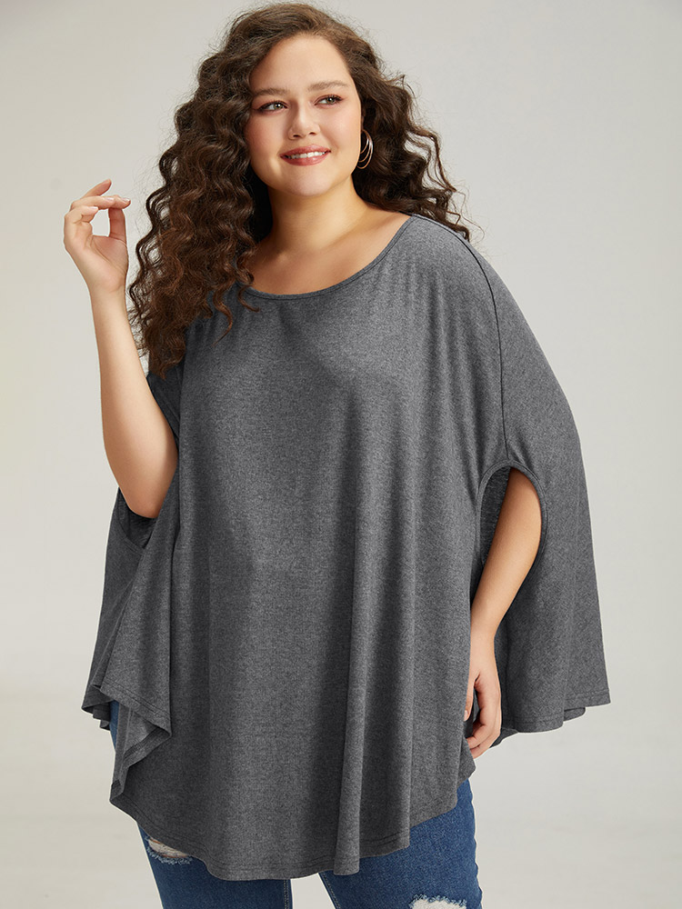 

Solid Dolman Sleeve Crew Neck T-shirt, Gray