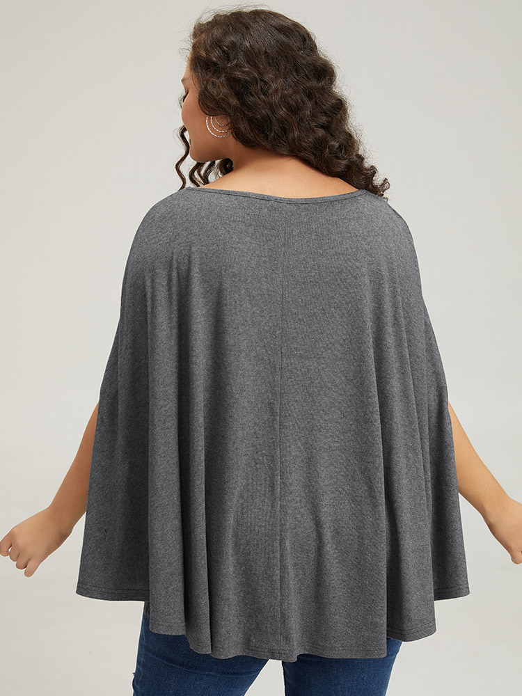 

Plus Size Solid Dolman Sleeve Crew Neck T-shirt Gray Round Neck Short sleeve Casual Jersey Tops