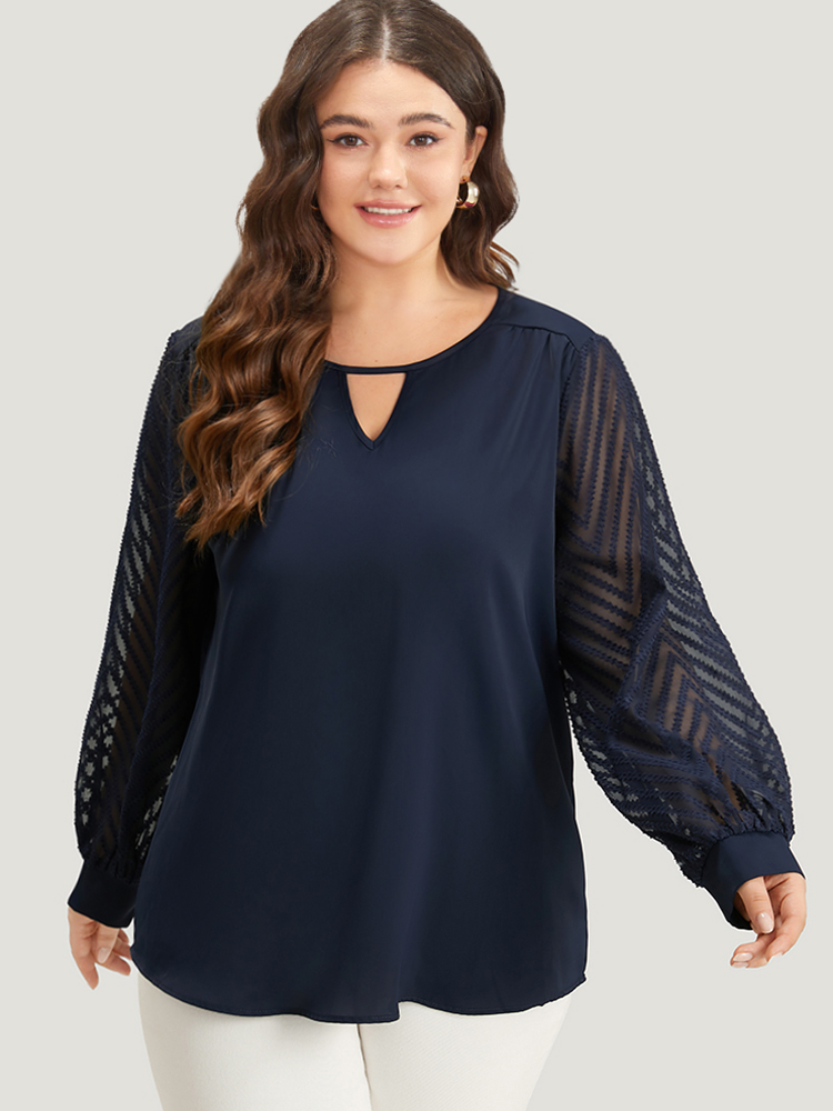 

Plus Size Indigo Plain Keyhole Lace Patchwork Lantern Sleeve Blouse Women Office Long Sleeve Keyhole Cut-Out Work Blouses BloomChic