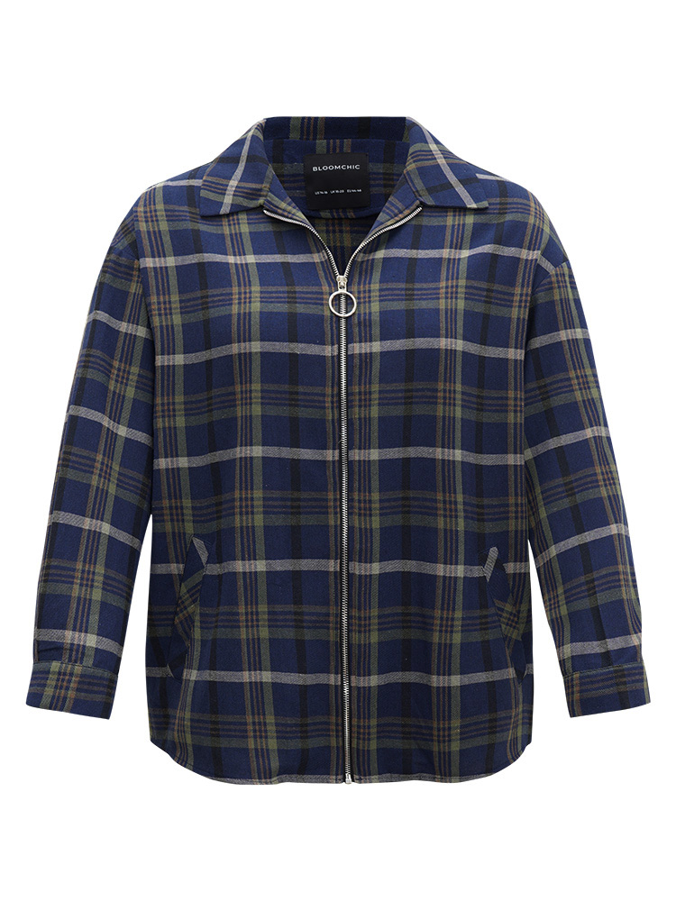 Plus Size Women Dailywear Plaid Zipper Pocket Casual Coats BloomChic 
