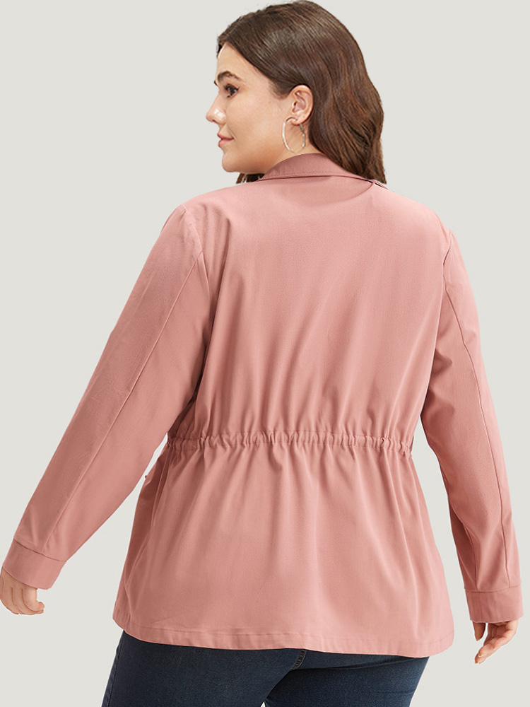 Plus Size Plain Pocket Button Through Drawstring Zipper Coat Women Rouge Plain Pocket Dailywear Jackets BloomChic 26/4X 