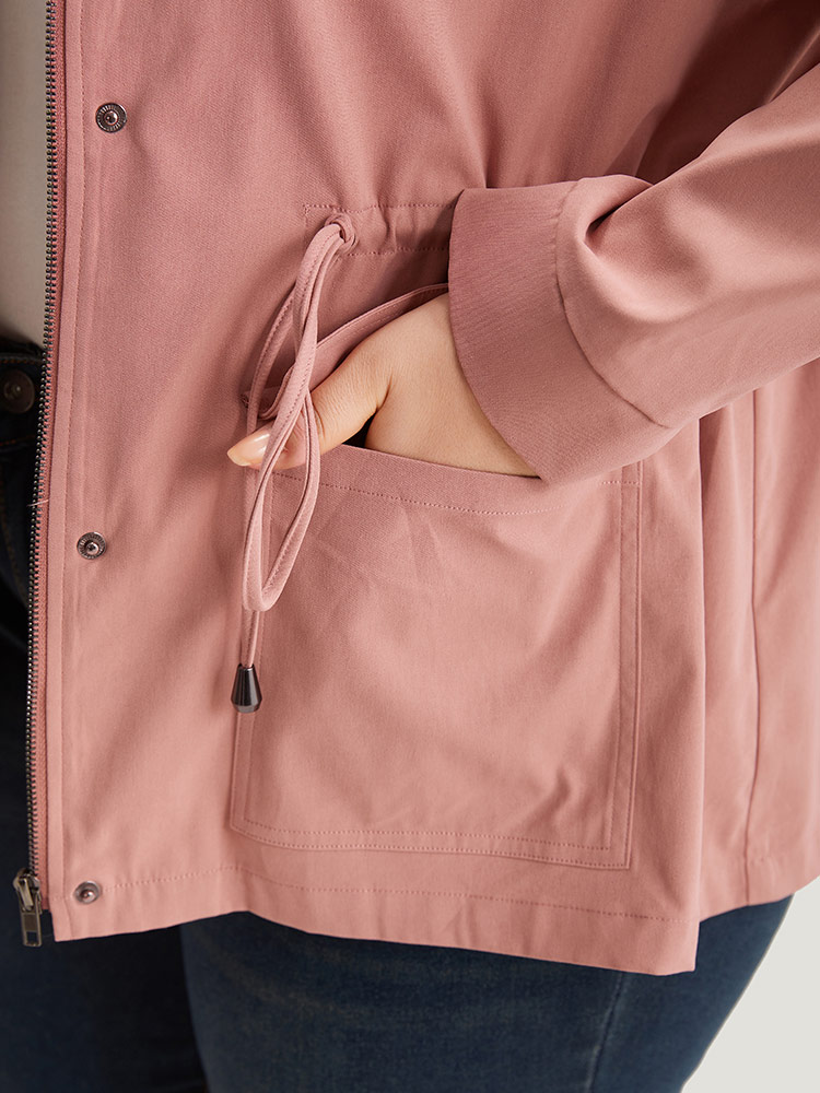 Plus Size Plain Pocket Button Through Drawstring Zipper Coat Women Rouge Plain Pocket Dailywear Jackets BloomChic 26/4X 