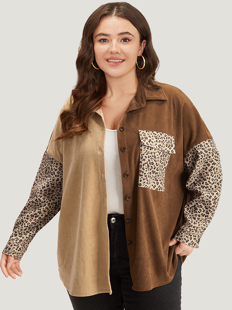 Plus Size Women Dailywear Leopard Button Pocket Casual Coats BloomChic 