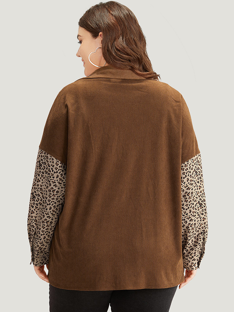 Plus Size Women Dailywear Leopard Button Pocket Casual Coats BloomChic 