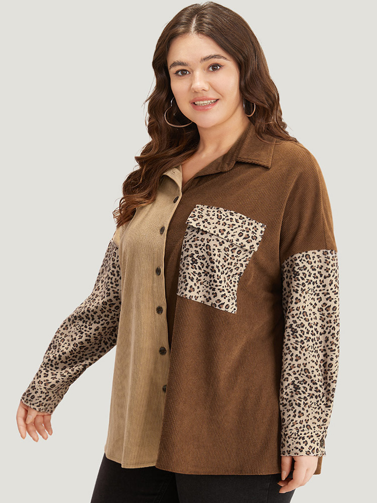 Plus Size Women Dailywear Leopard Button Pocket Casual Coats BloomChic 