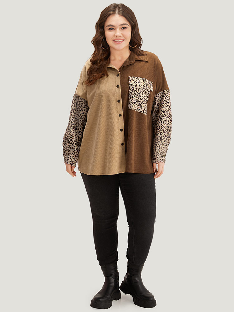 Plus Size Women Dailywear Leopard Button Pocket Casual Coats BloomChic 