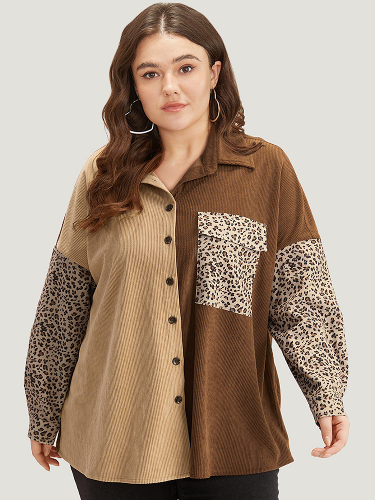 Plus Size Women Dailywear Leopard Button Pocket Casual Coats BloomChic 