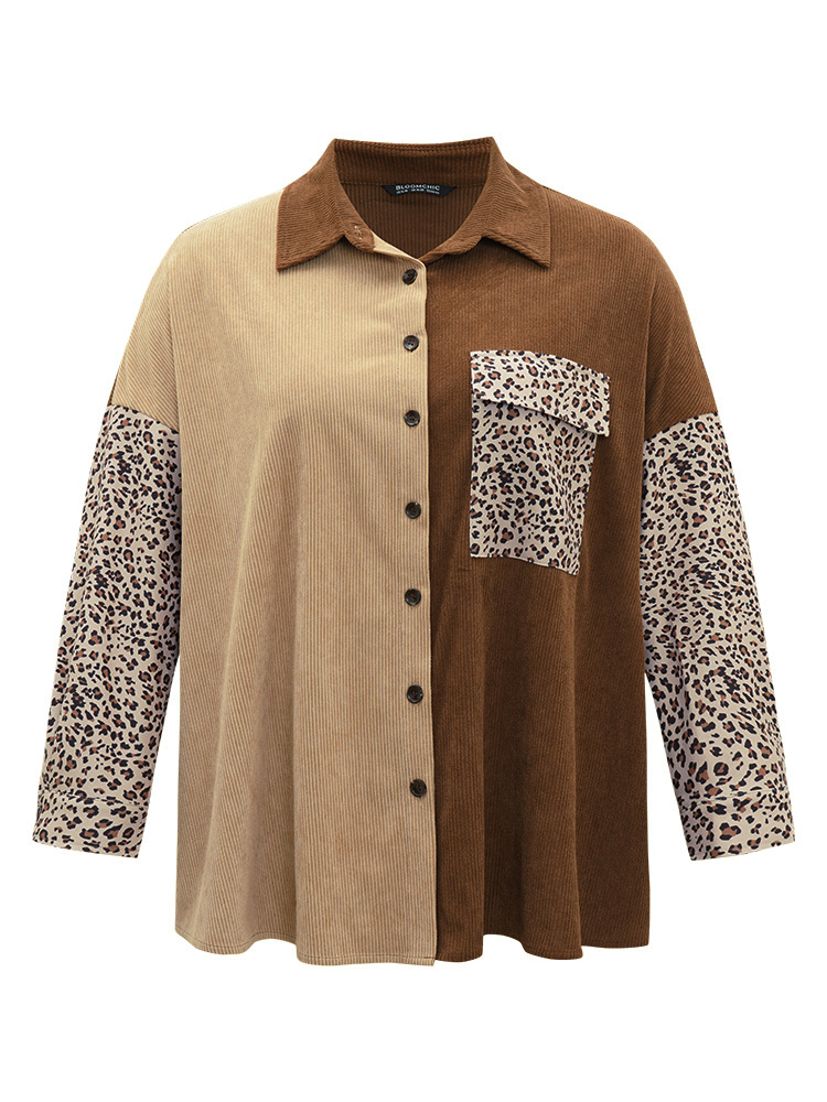 Plus Size Women Dailywear Leopard Button Pocket Casual Coats BloomChic 