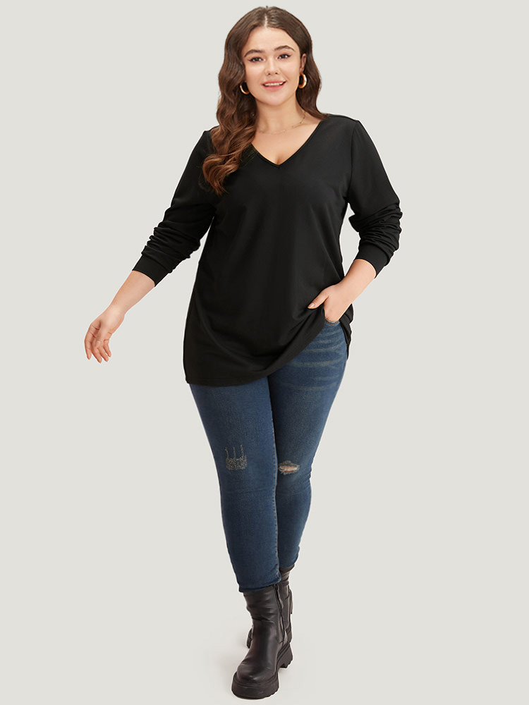 Plus Size Women Dailywear Leopard Backless Regular Regular Sleeve Long Sleeve V-neck Casual Sweatshirts BloomChic 