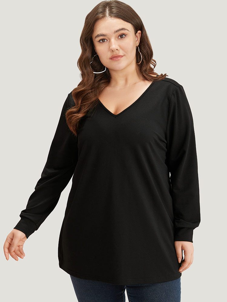 Plus Size Women Dailywear Leopard Backless Regular Regular Sleeve Long Sleeve V-neck Casual Sweatshirts BloomChic 