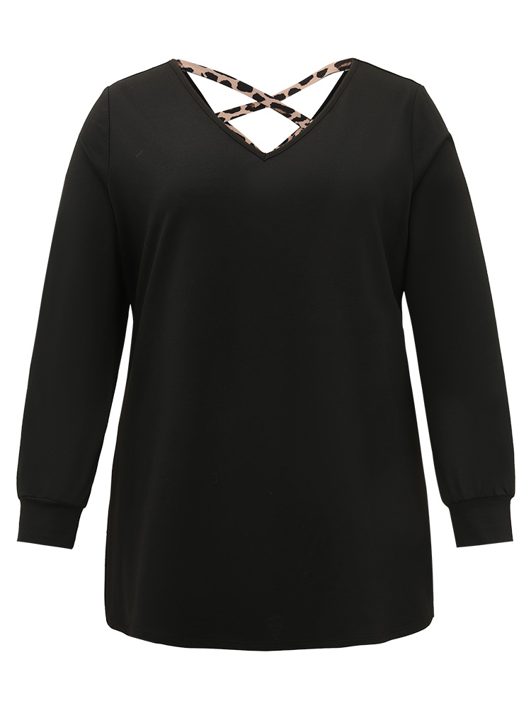 Plus Size Women Dailywear Leopard Backless Regular Regular Sleeve Long Sleeve V-neck Casual Sweatshirts BloomChic 