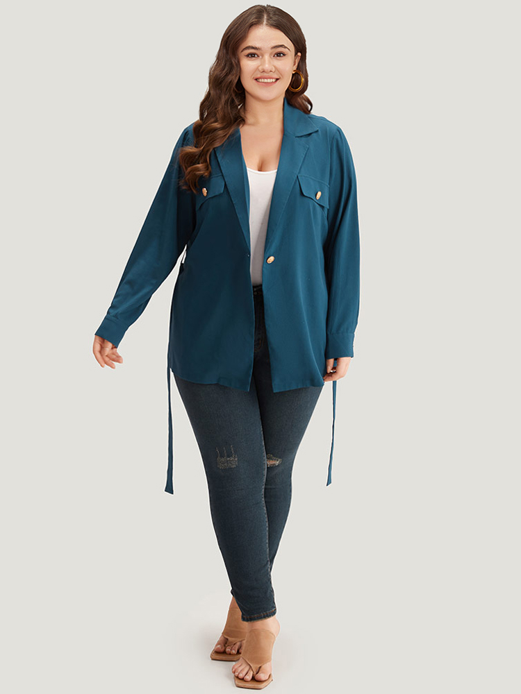 

Plus Size Plain Lapel Collar Belted Metal Detail Blazer Cyan Women Dailywear Plain Plain Sleeve Long Sleeve Lapel Collar  Belt Casual Blazers BloomChic