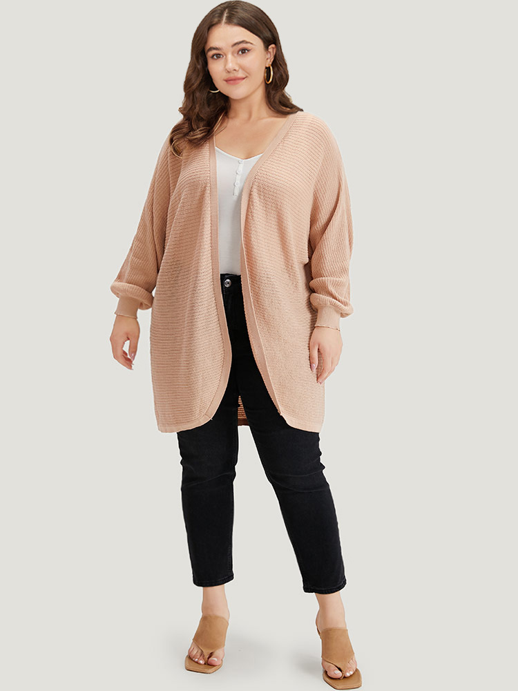

Plus Size Plain Textured Curved Hem Cardigan Champagne Women Casual Loose Long Sleeve Everyday Cardigans BloomChic