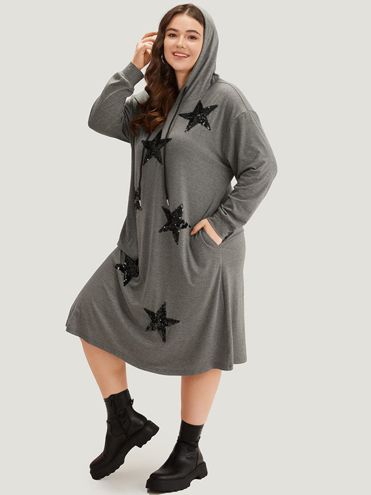 

Plus Size Star Sequin Drawstring Pocket Hooded Dress DimGray Women Casual Plain Hooded Long Sleeve Curvy Midi Dress BloomChic