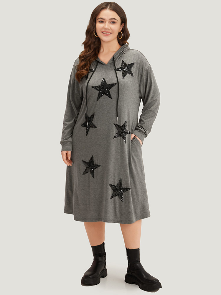 

Plus Size Star Sequin Drawstring Pocket Hooded Dress DimGray Women Casual Plain Hooded Long Sleeve Curvy Midi Dress BloomChic