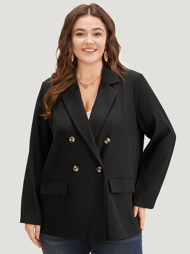Plus Size Women Work Plain Button Regular Sleeve Long Sleeve Suit Collar Pocket Workwear Essentials Blazers BloomChic 