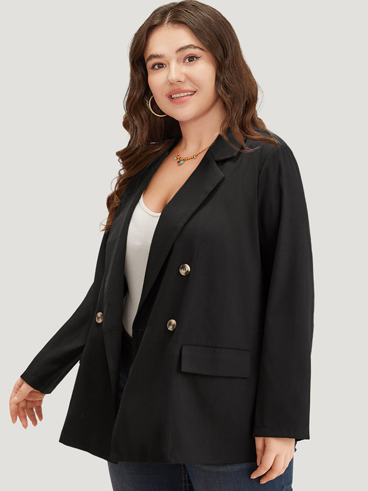 Plus Size Women Work Plain Button Regular Sleeve Long Sleeve Suit Collar Pocket Workwear Essentials Blazers BloomChic 