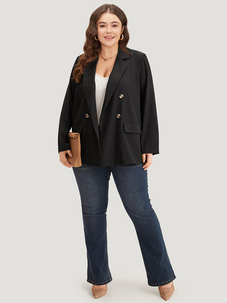 Plus Size Women Work Plain Button Regular Sleeve Long Sleeve Suit Collar Pocket Workwear Essentials Blazers BloomChic 