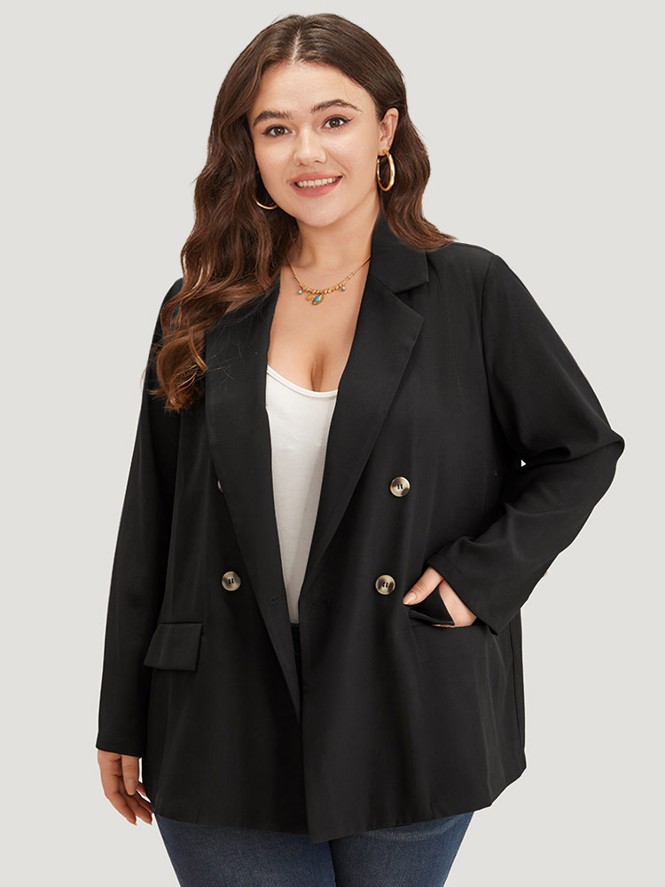 Plus Size Women Work Plain Button Regular Sleeve Long Sleeve Suit Collar Pocket Workwear Essentials Blazers BloomChic 