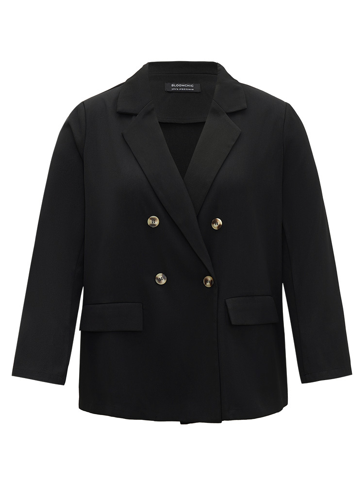 Plus Size Women Work Plain Button Regular Sleeve Long Sleeve Suit Collar Pocket Workwear Essentials Blazers BloomChic 