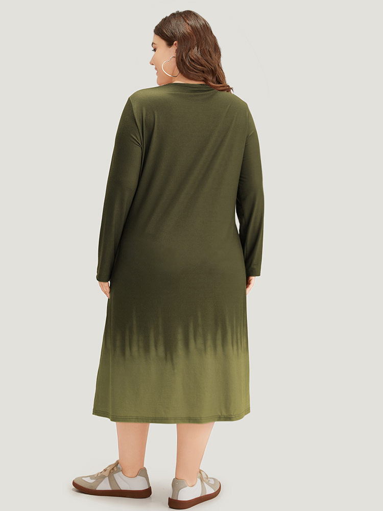 

Plus Size Tie Dye Pocket Round Neck Cut Out Dress ArmyGreen Women Casual Tie Dye Round Neck Long Sleeve Curvy Midi Dress BloomChic