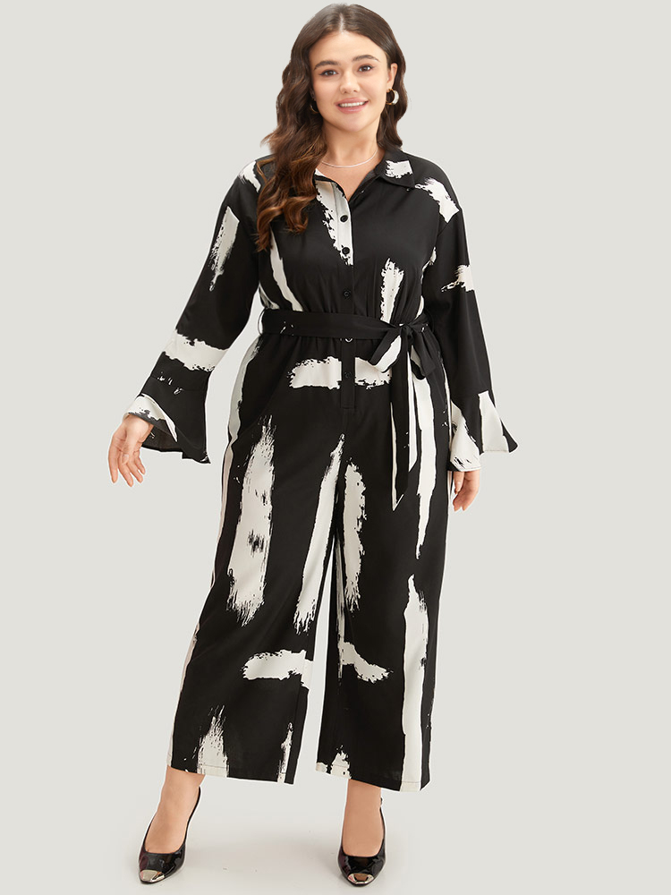 Plus Size Women Work Graphic Belted Regular Pocket Belt Office Jumpsuits BloomChic 