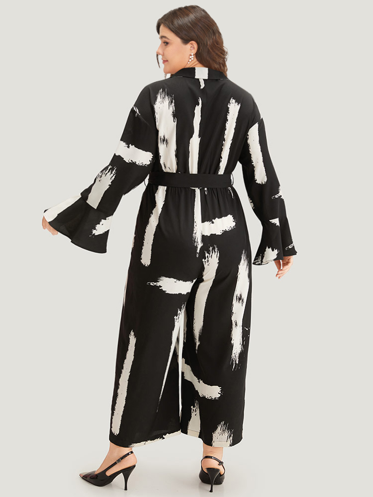 Plus Size Women Work Graphic Belted Regular Pocket Belt Office Jumpsuits BloomChic 