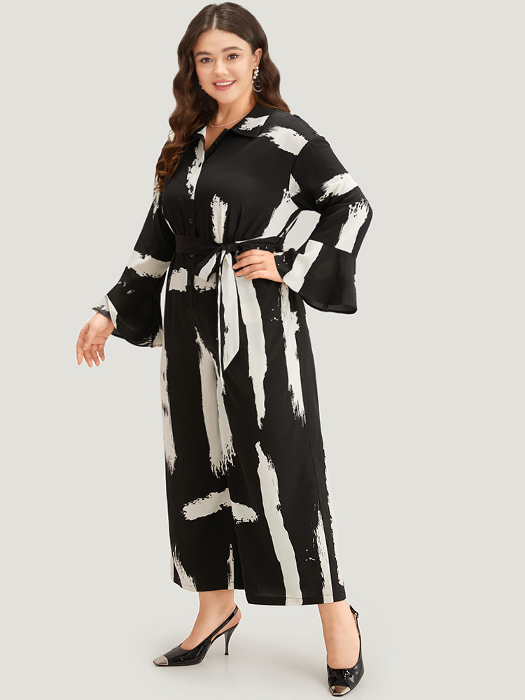 Plus Size Women Work Graphic Belted Regular Pocket Belt Office Jumpsuits BloomChic 