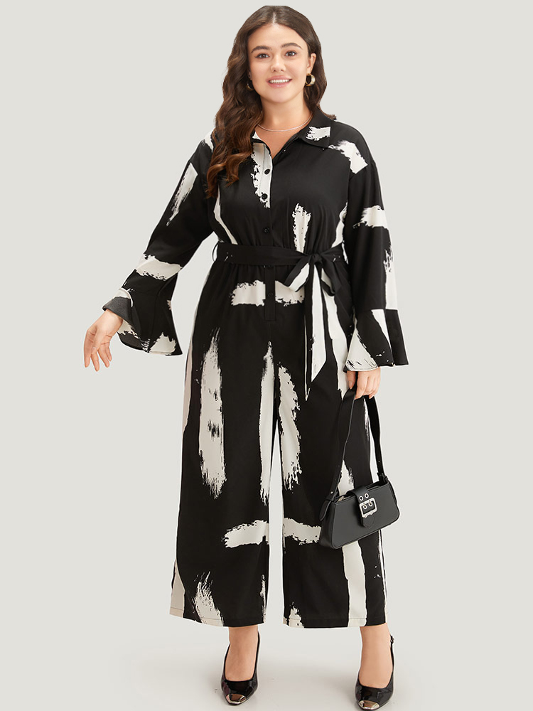 Plus Size Women Work Graphic Belted Regular Pocket Belt Office Jumpsuits BloomChic 
