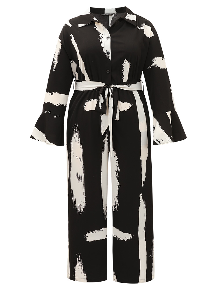 Plus Size Women Work Graphic Belted Regular Pocket Belt Office Jumpsuits BloomChic 