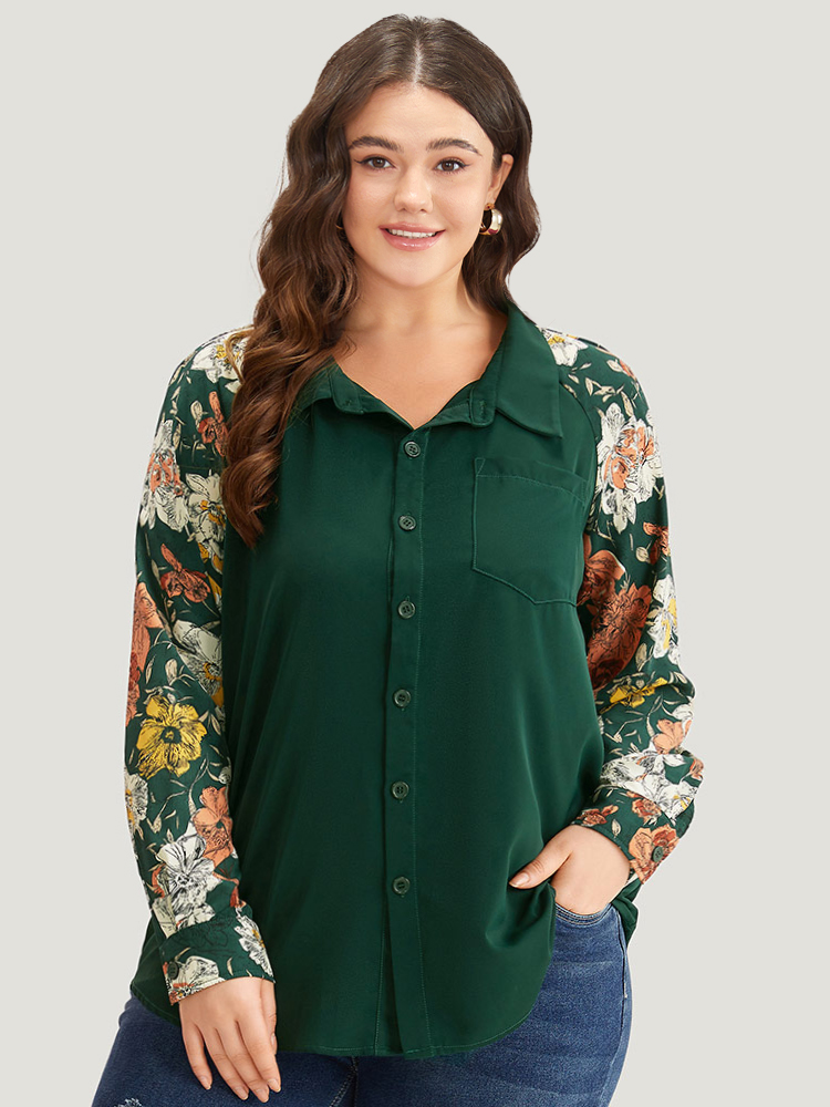 Plus Size Women Dailywear Patchwork Button Regular Sleeve Long Sleeve Shirt collar Elegant Blouses BloomChic 