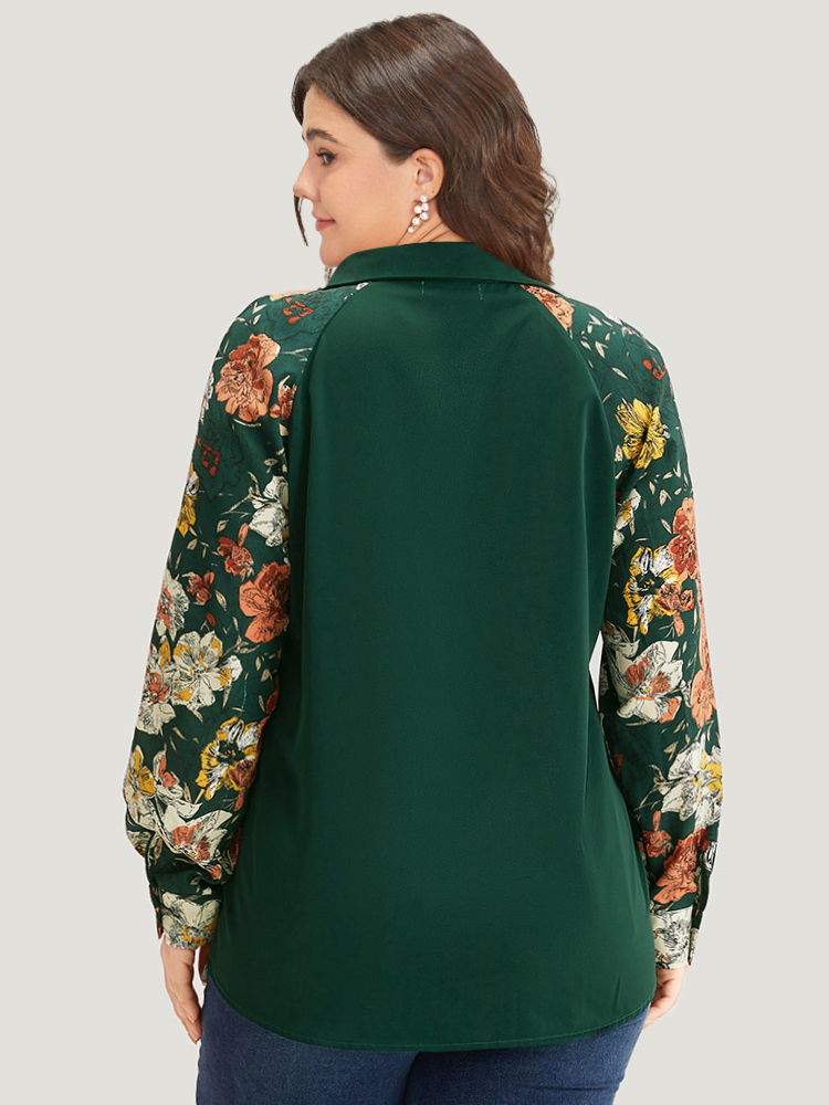 Plus Size Women Dailywear Patchwork Button Regular Sleeve Long Sleeve Shirt collar Elegant Blouses BloomChic 