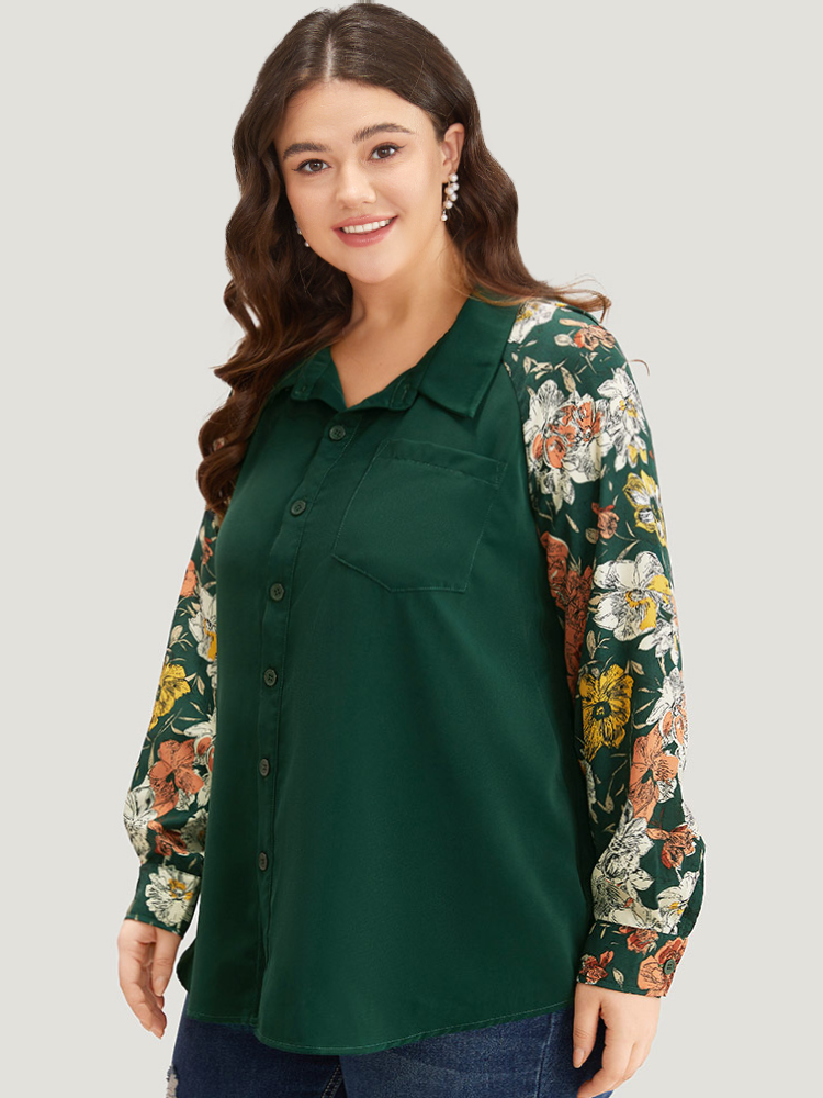 Plus Size Women Dailywear Patchwork Button Regular Sleeve Long Sleeve Shirt collar Elegant Blouses BloomChic 
