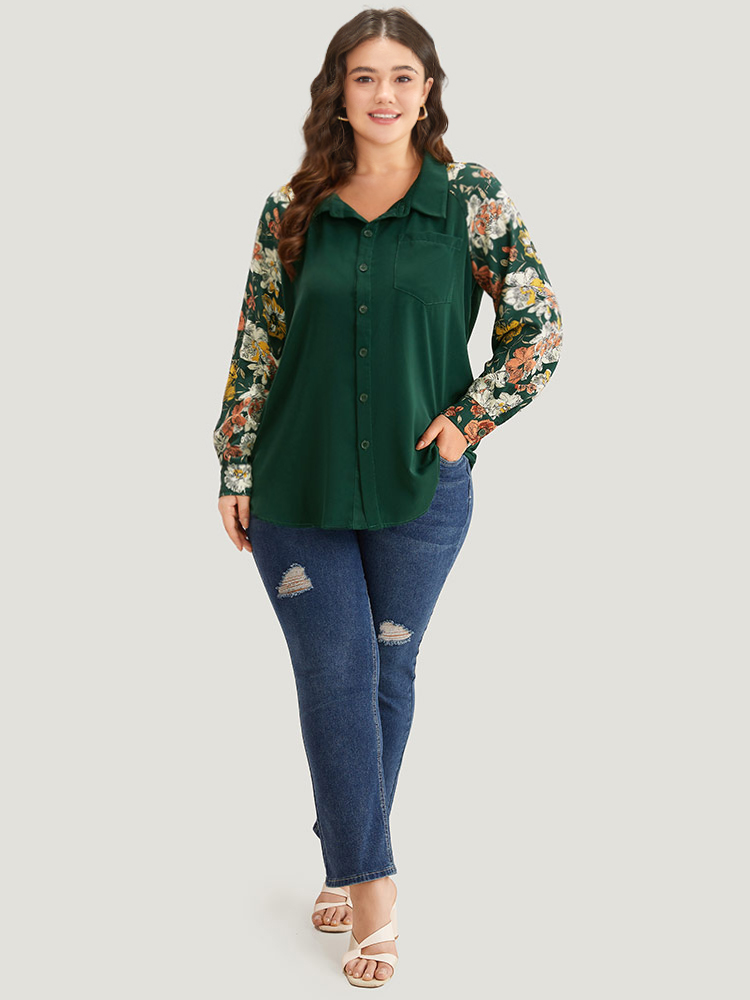Plus Size Women Dailywear Patchwork Button Regular Sleeve Long Sleeve Shirt collar Elegant Blouses BloomChic 