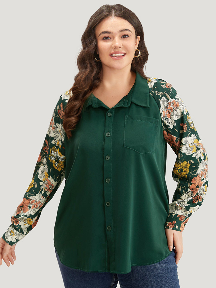 Plus Size Women Dailywear Patchwork Button Regular Sleeve Long Sleeve Shirt collar Elegant Blouses BloomChic 