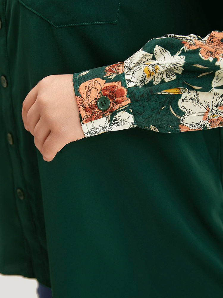 Plus Size Women Dailywear Patchwork Button Regular Sleeve Long Sleeve Shirt collar Elegant Blouses BloomChic 