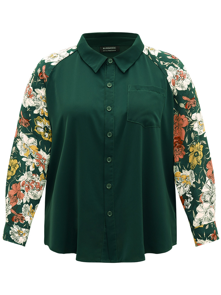 Plus Size Women Dailywear Patchwork Button Regular Sleeve Long Sleeve Shirt collar Elegant Blouses BloomChic 