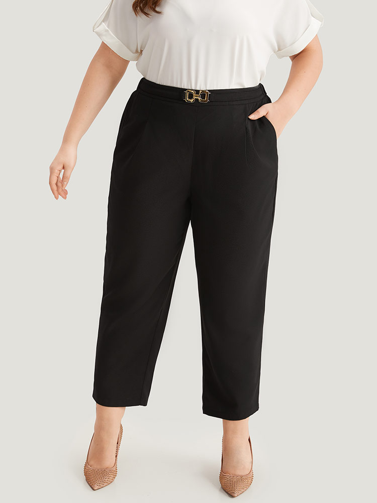 Plus Size Women Work Plain Plain High Rise Pocket Office Pants BloomChic 