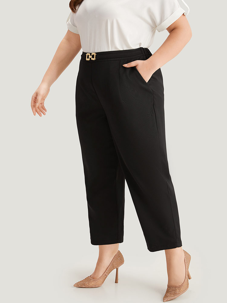 Plus Size Women Work Plain Plain High Rise Pocket Office Pants BloomChic 