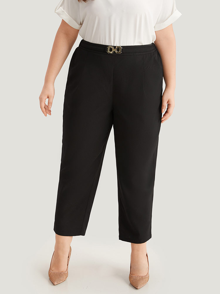 Plus Size Women Work Plain Plain High Rise Pocket Office Pants BloomChic 