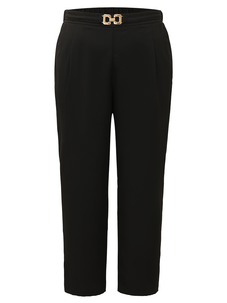 Plus Size Women Work Plain Plain High Rise Pocket Office Pants BloomChic 