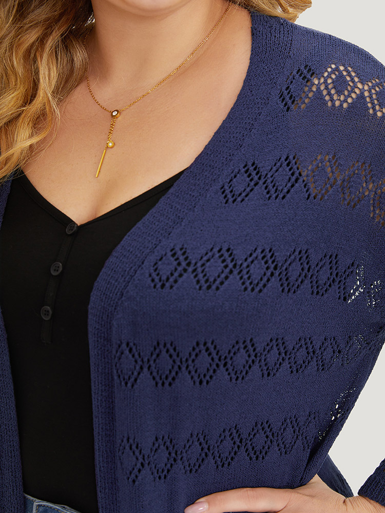 Plus Size Cardigans | Plain Open Front Geometric Hollow Out Cardigan | BloomChic 