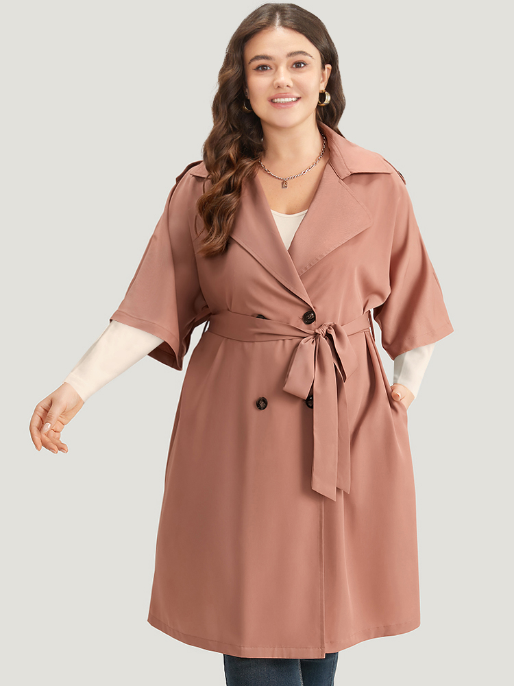 Plus Size Women Dailywear Plain Knotted Pocket Casual Coats BloomChic 