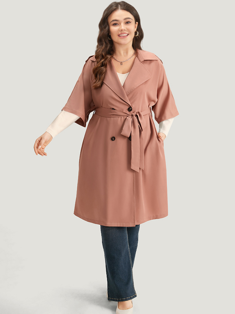 

Plus Size Plain Pocket Button Up Belted Lapel Collar Coat Women Rouge Casual Plain Ladies Dailywear Winter Coats BloomChic