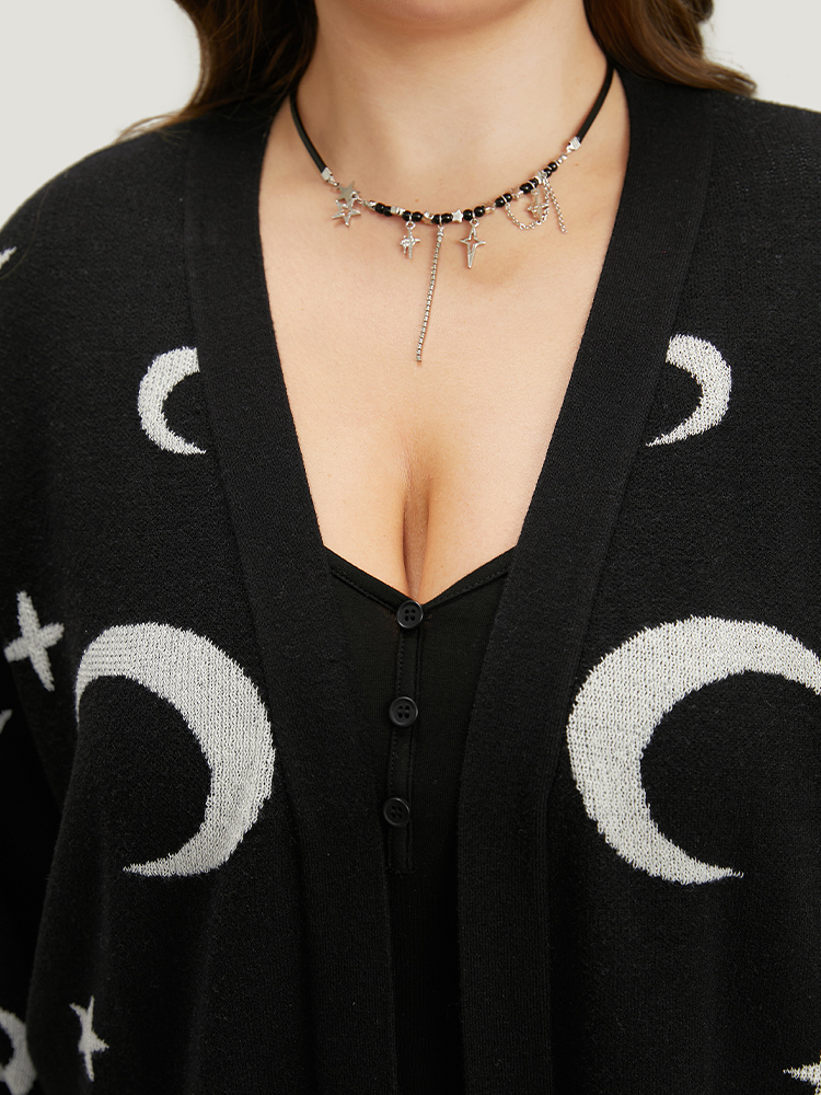 Plus Size Moon Print Open Front Cardigan Black Women Casual Long Sleeve Everyday Cardigans BloomChic 10/M 