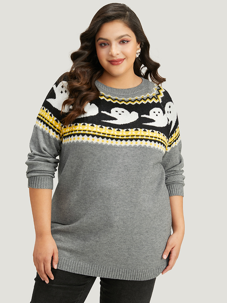 

Plus Size Supersoft Essentials Halloween Print Crew Neck Raglan Sleeve Pullover DarkGray Women Casual Long Sleeve Round Neck Festival-Halloween Pullovers BloomChic