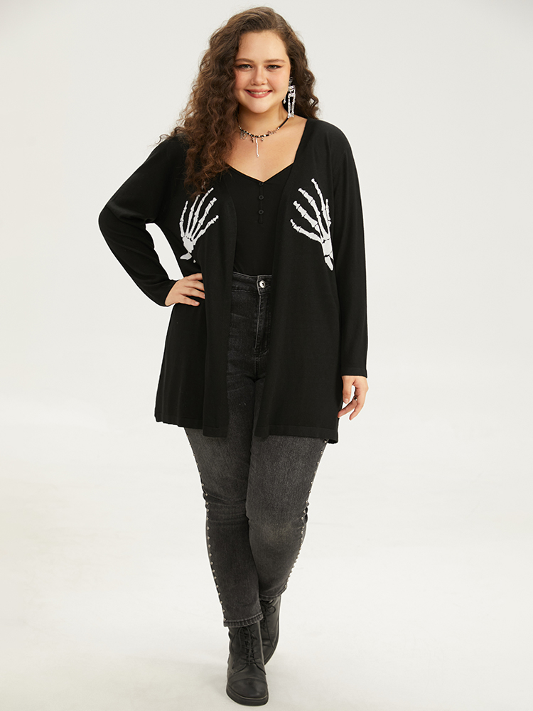 Plus Size Cardigans | Supersoft Essentials Halloween Skull Print Open Front Cardigan | BloomChic 