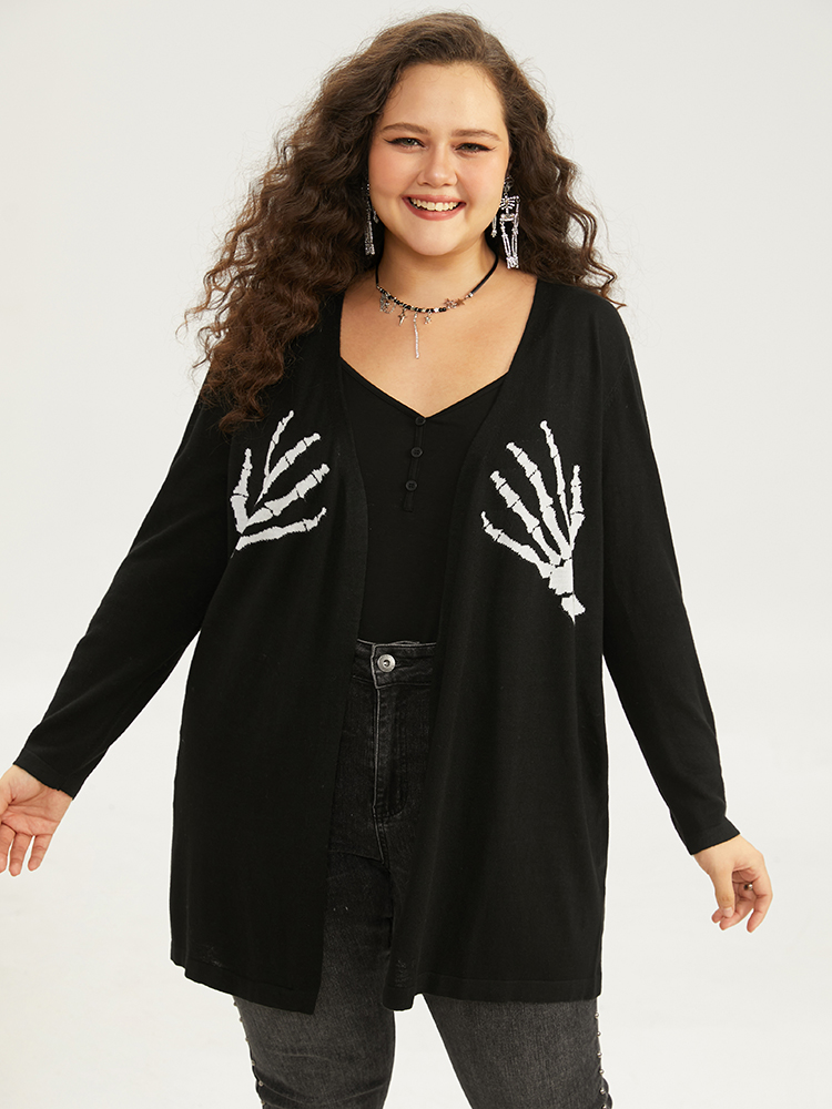 Plus Size Cardigans | Supersoft Essentials Halloween Skull Print Open Front Cardigan | BloomChic 
