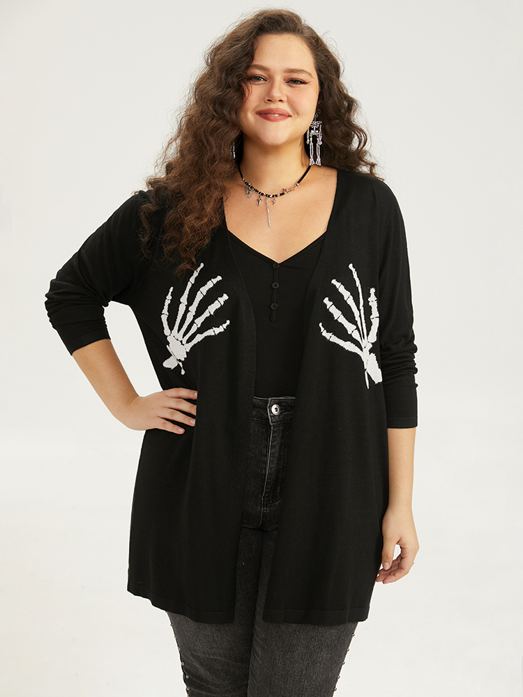 Plus Size Cardigans | Supersoft Essentials Halloween Skull Print Open Front Cardigan | BloomChic 